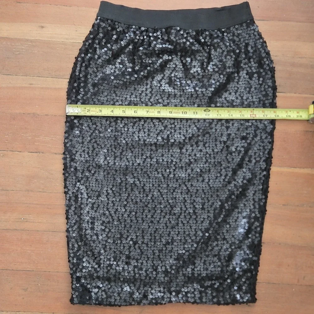 Downeast Black Sequin Pencil Skirt Womens M Chic Glam Party Holiday Midi Skirt - Picture 7 of 10
